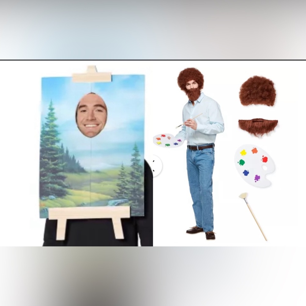 Spirit Halloween Adult Couples Bob Ross Painting Costume Portrait & Bob Set